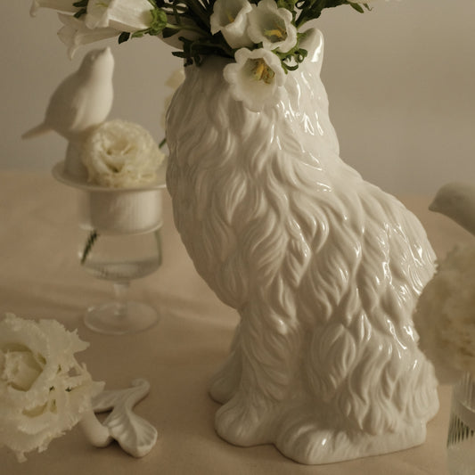 ODETTE Majestic White Persian Cat Ceramic Vase