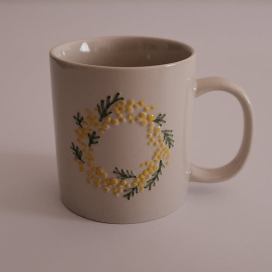 SUMMERIE Rustic Charm Whimsical Floral Mimosa Relief Ceramic Mug