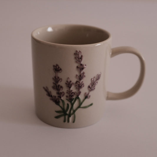 SUMMERIE Rustic Charm Whimsical Floral Lavender Relief Ceramic Mug
