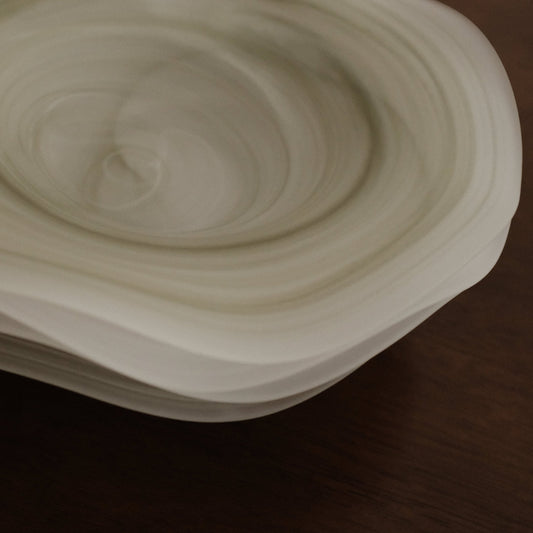 ESME Handmade Wavy Round Frosted Glass Cosmic Deep Plate Moss Green