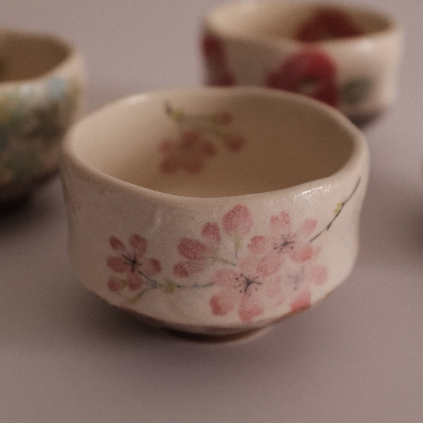 Hatsuichi Japan Pink Cherry Blossom Mini Chawan Matcha Bowl Tea Bowl Minoware