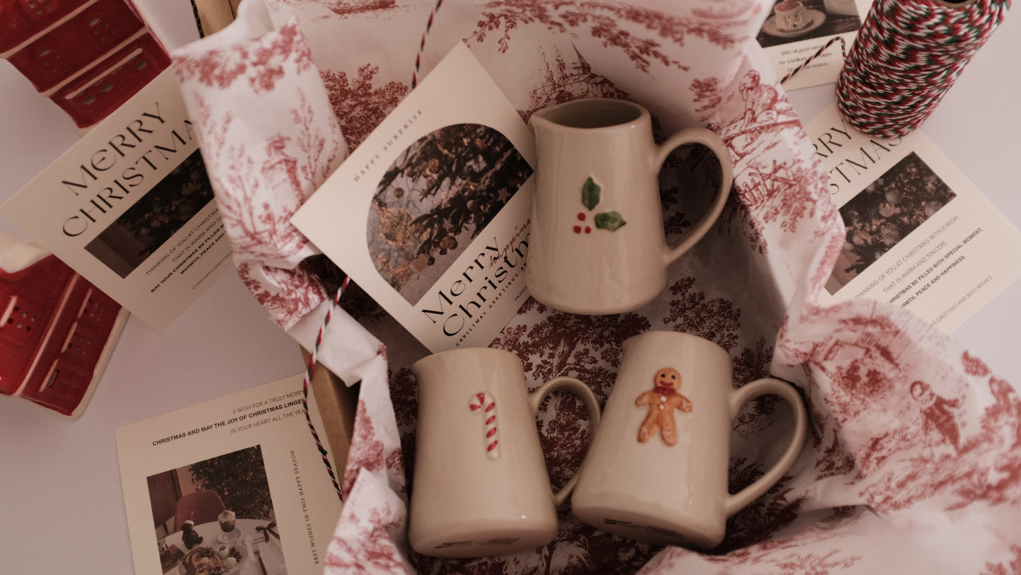 NOELLE Christmas Rustic Charm Handpainted Gingerbread Man Relief Ceramic Pitcher Jug