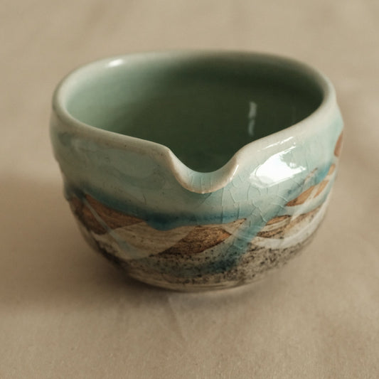 Hatsuichi Japan Mizuiro Light Blue Nagashi Katakuchi Chawan Matcha Bowl Minoware