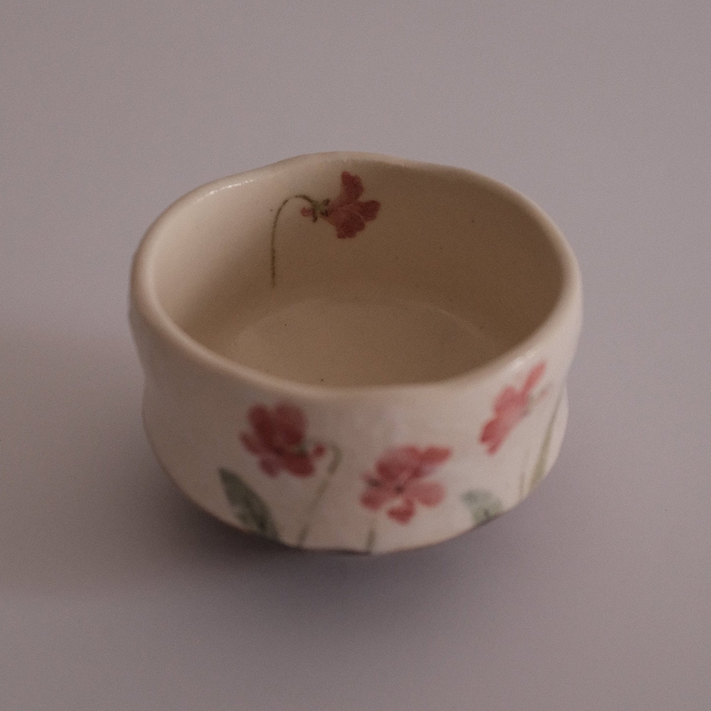 Hatsuichi Japan Dancing Red Flower Mini Chawan Matcha Bowl Tea Bowl Minoware