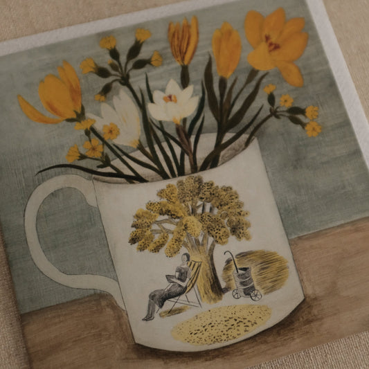 Canns Down Press Ravilious Cup and Spring Flowers Greeting Card Gift Card
