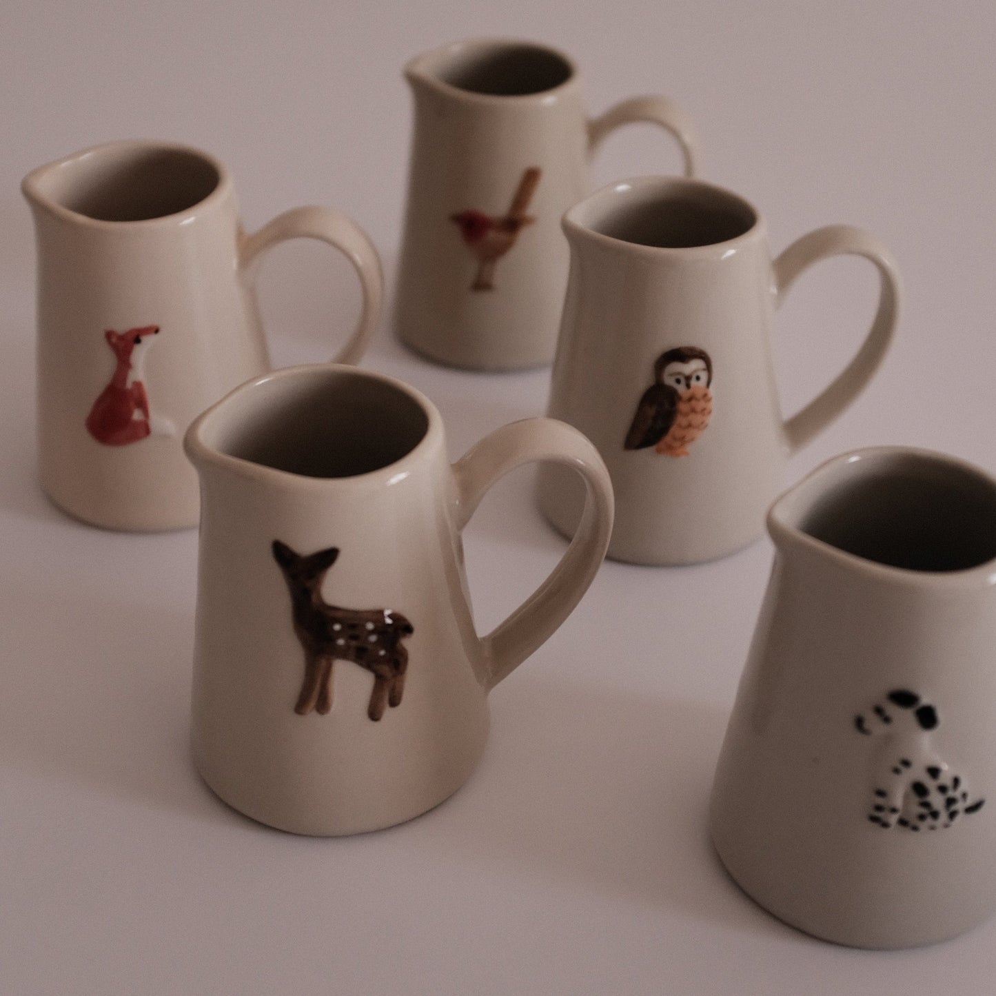 IN THE WOODS Rustic Charm Handpainted Fawn Deer Relief Ceramic Pitcher Jug