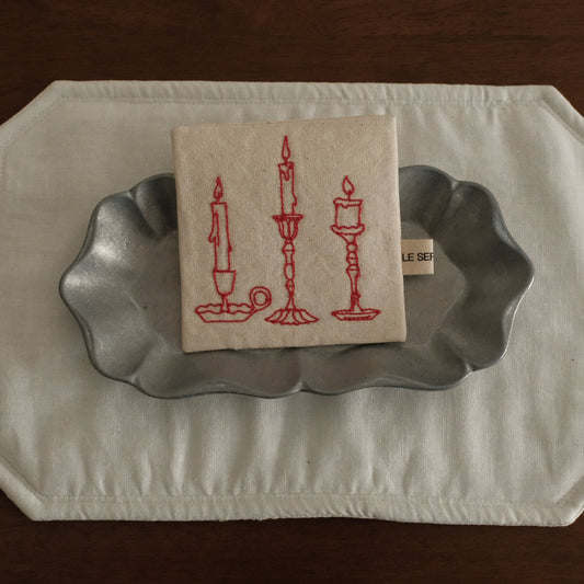 Le Serein Retro Candles Pattern Hand Embroidered French Linen Coasters Heat Insulation Table Mats Decorations