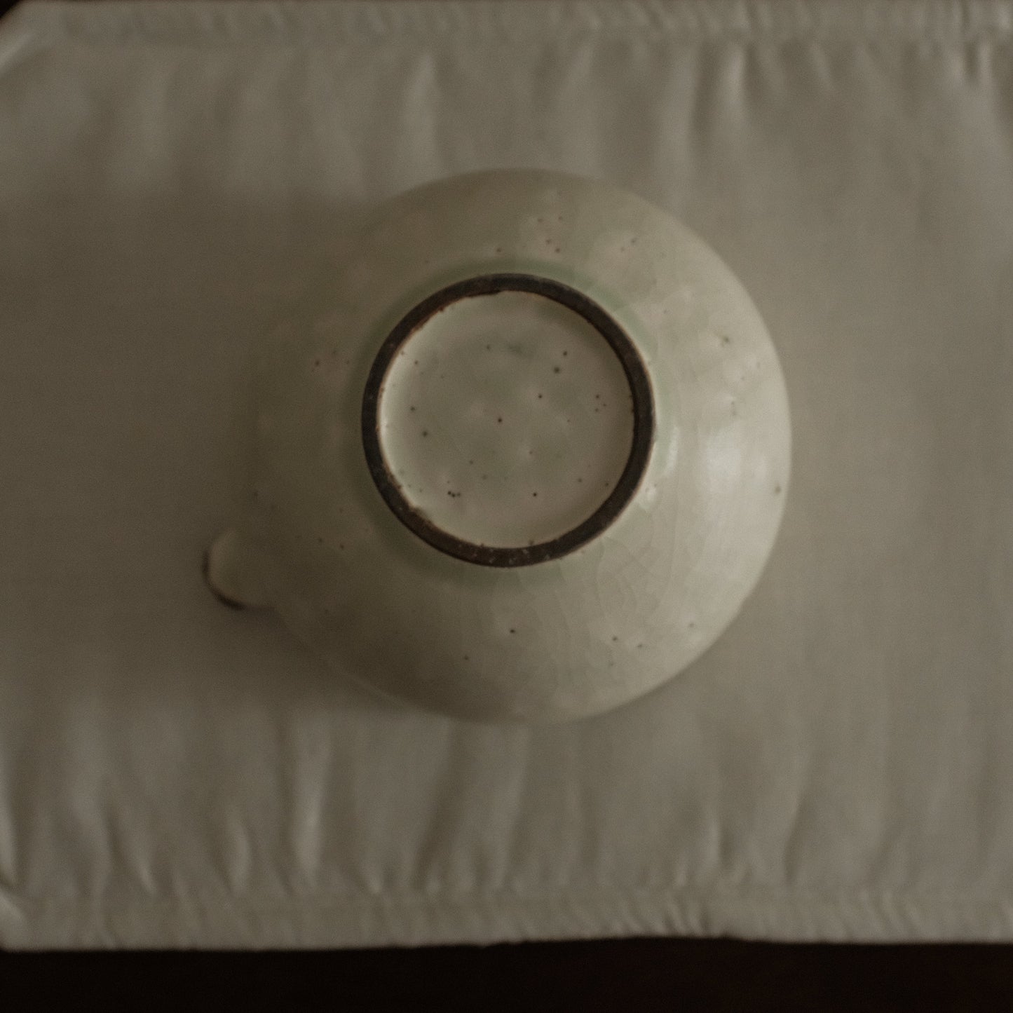 Yu Ming Handmade Matte White Green Undertones Kohiki Katakuchi Matcha Bowl Powdered Glaze Stoneware 370 ml
