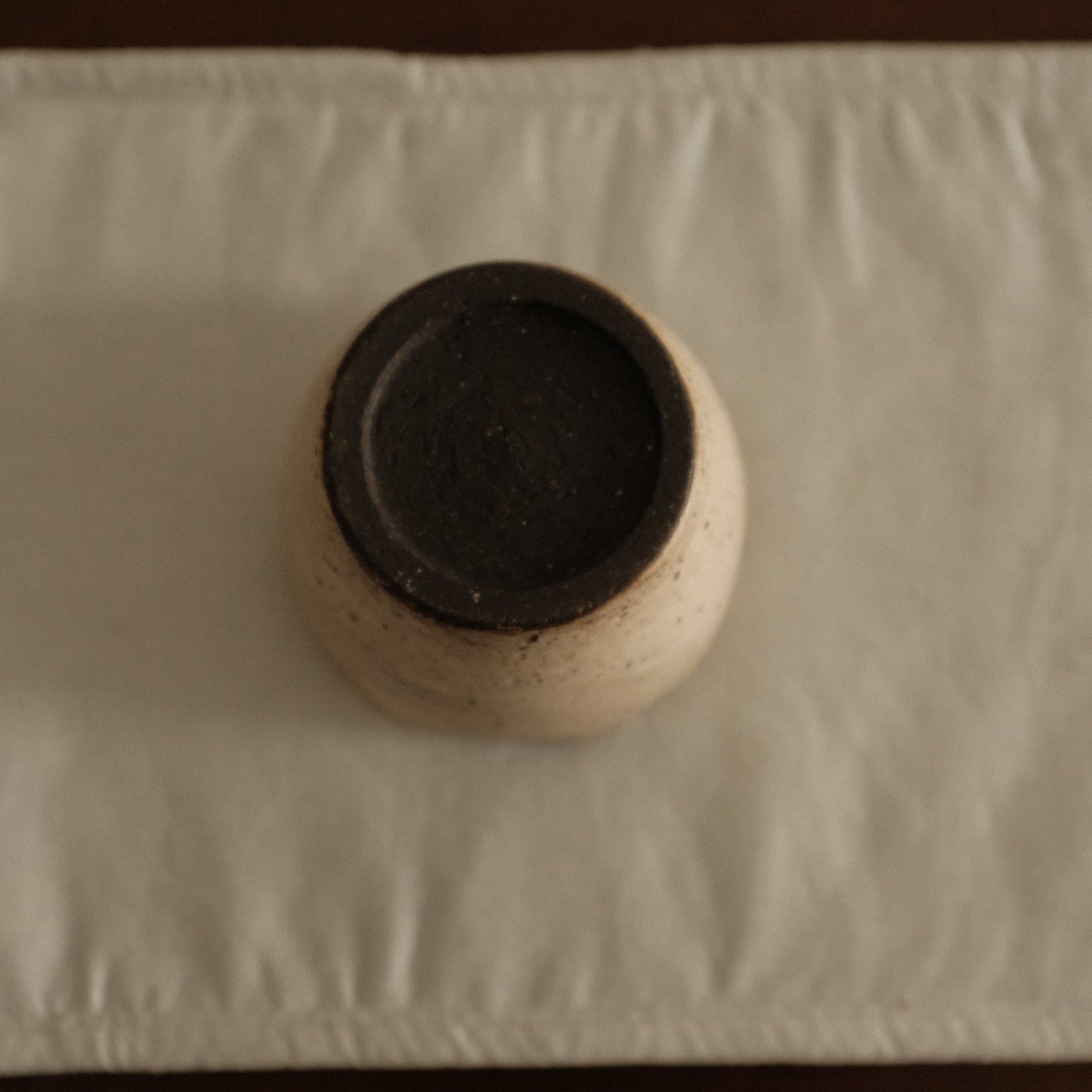 Yuli Handmade Speckled Grey Beige Floral Rim Choko Cup Powdered Glaze Underglaze Stoneware