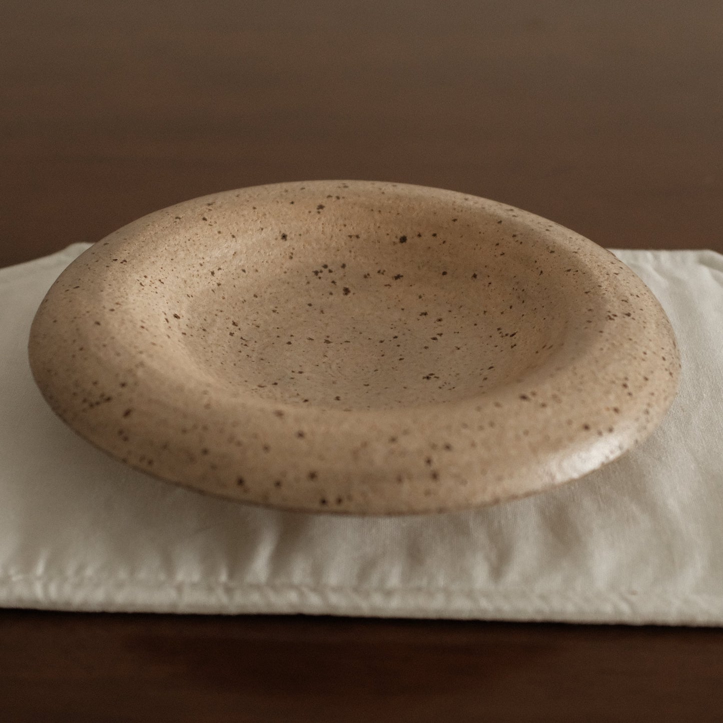 Yuli Handmade Speckled Beige Rolled Rim Plate Dish Powdered Glaze Underglazed Stoneware
