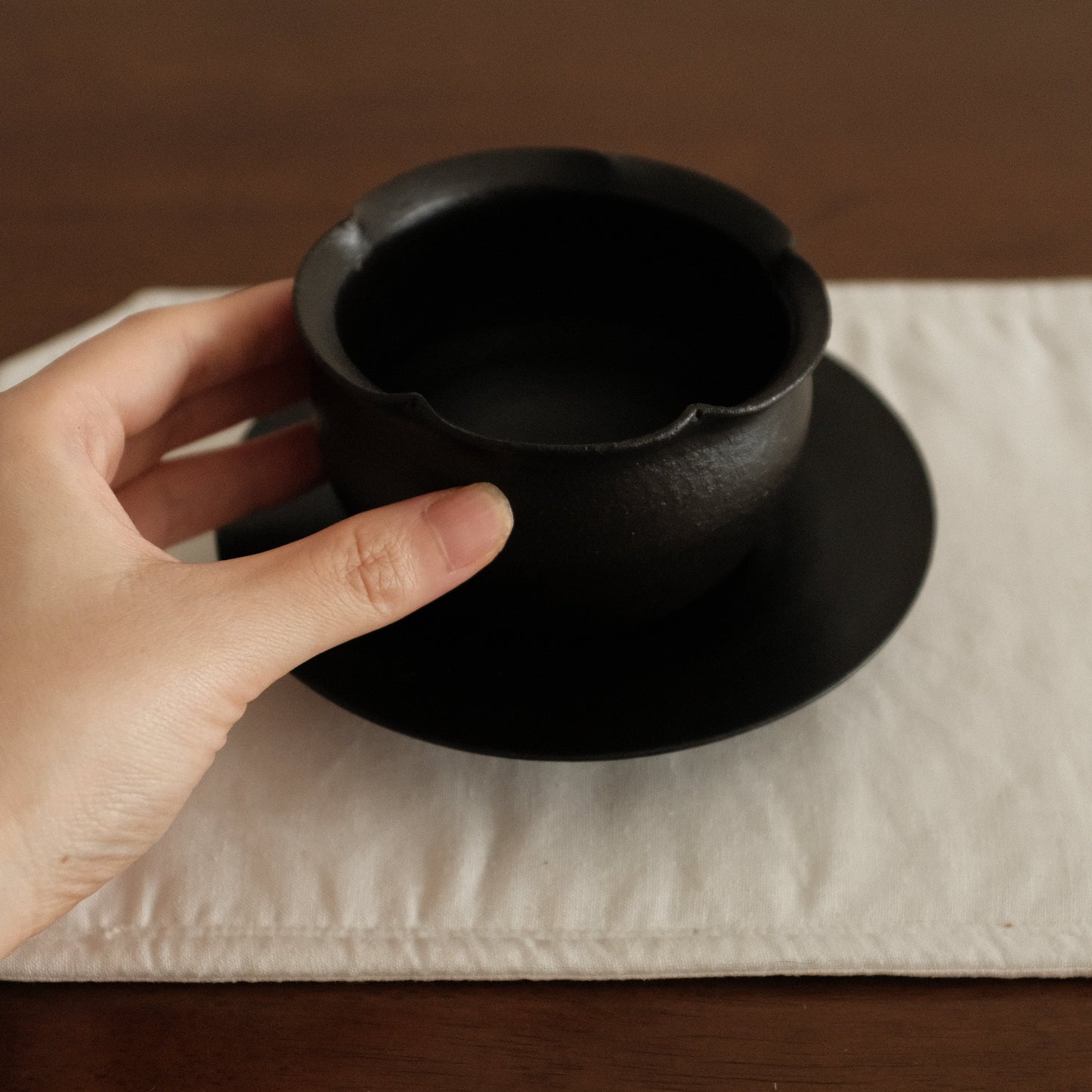 Yuli Handmade Ebony Black Glaze Tea Plate Black Glaze Underglazed Stoneware