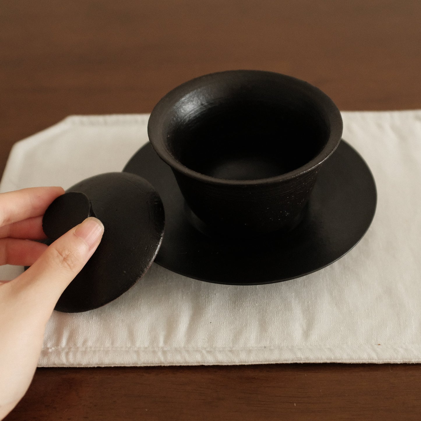 Yuli Handmade Ebony Black Glaze Tea Plate Black Glaze Underglazed Stoneware