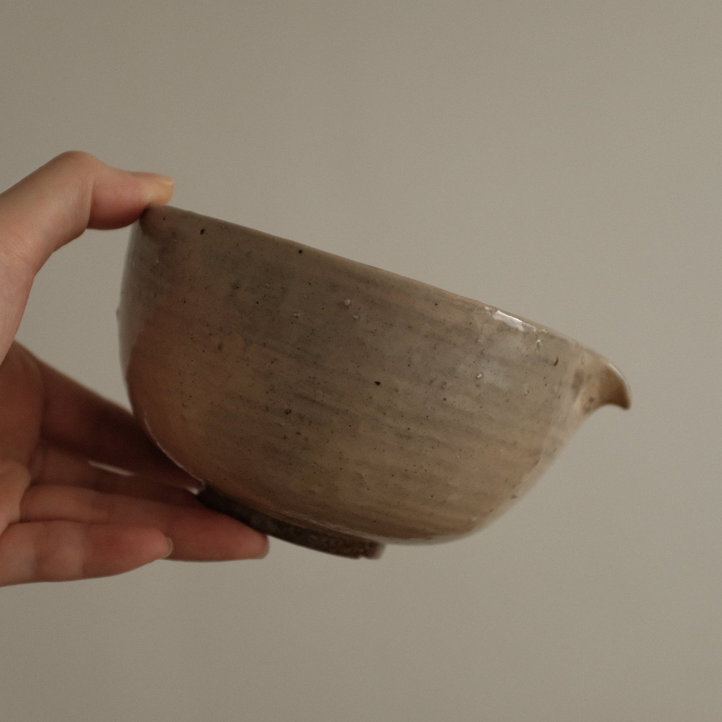Deer Spotted Glaze Pink Grey Katakuchi Chawan Matcha Bowl Stoneware