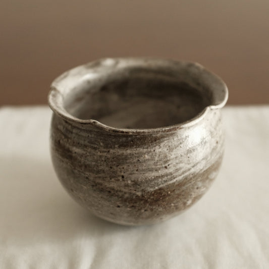 Yuli Handmade Speckled Dark Grey White Floral Rim Cup Powdered Glaze Underglazed Stoneware