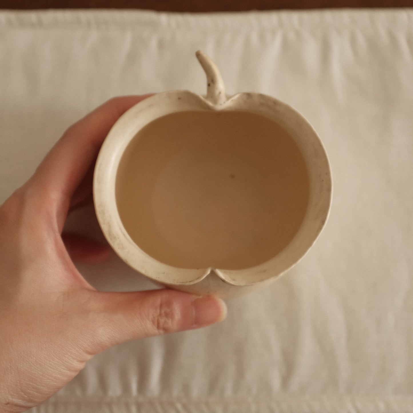 Yuli Handmade Cream Beige Apple Cup Bowl Powdered Glaze Underglaze Stoneware