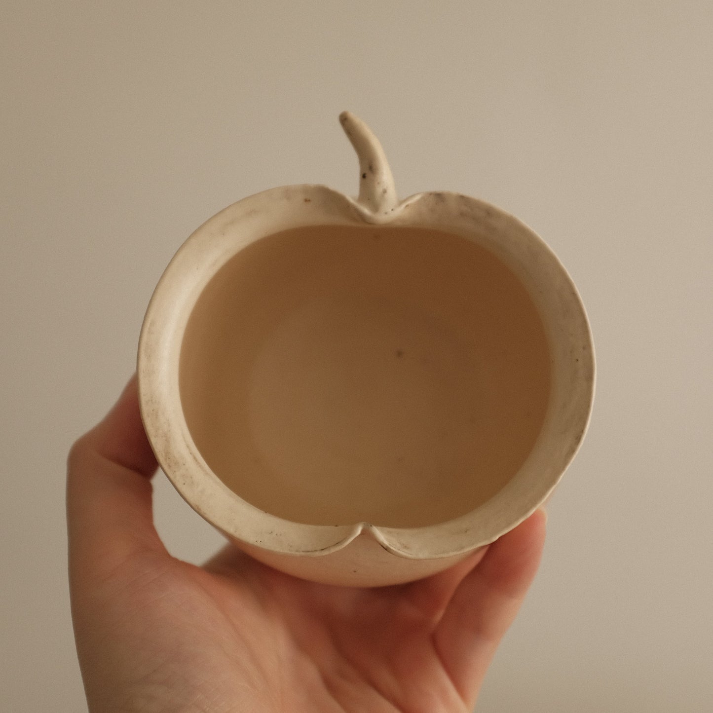 Yuli Handmade Cream Beige Apple Cup Bowl Powdered Glaze Underglaze Stoneware