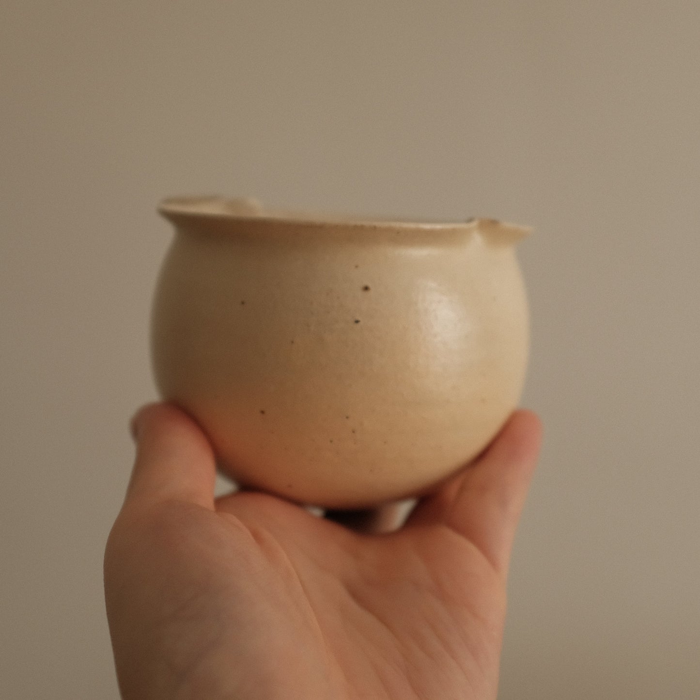 Yuli Handmade Cream Beige Apple Cup Bowl Powdered Glaze Underglaze Stoneware