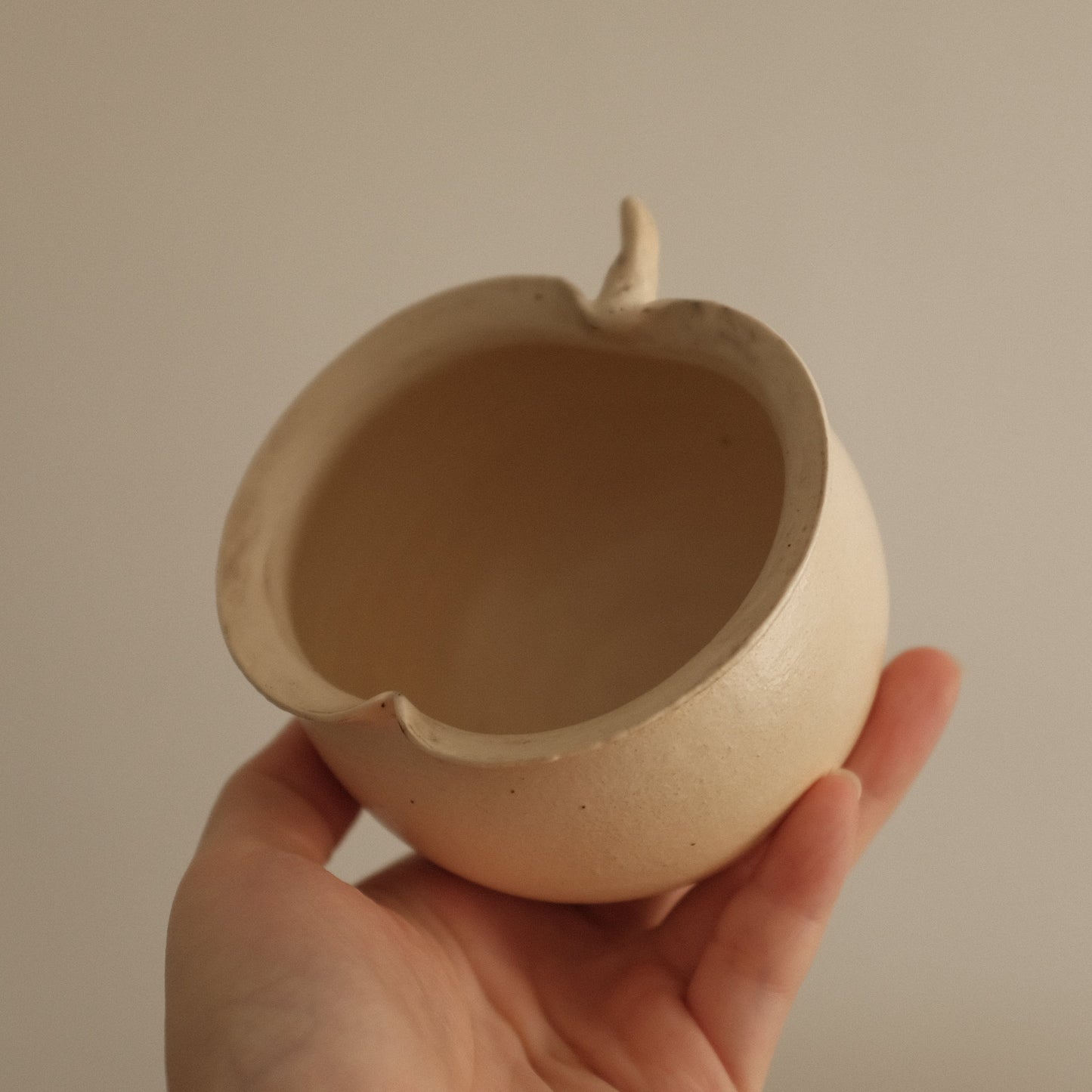Yuli Handmade Cream Beige Apple Cup Bowl Powdered Glaze Underglaze Stoneware