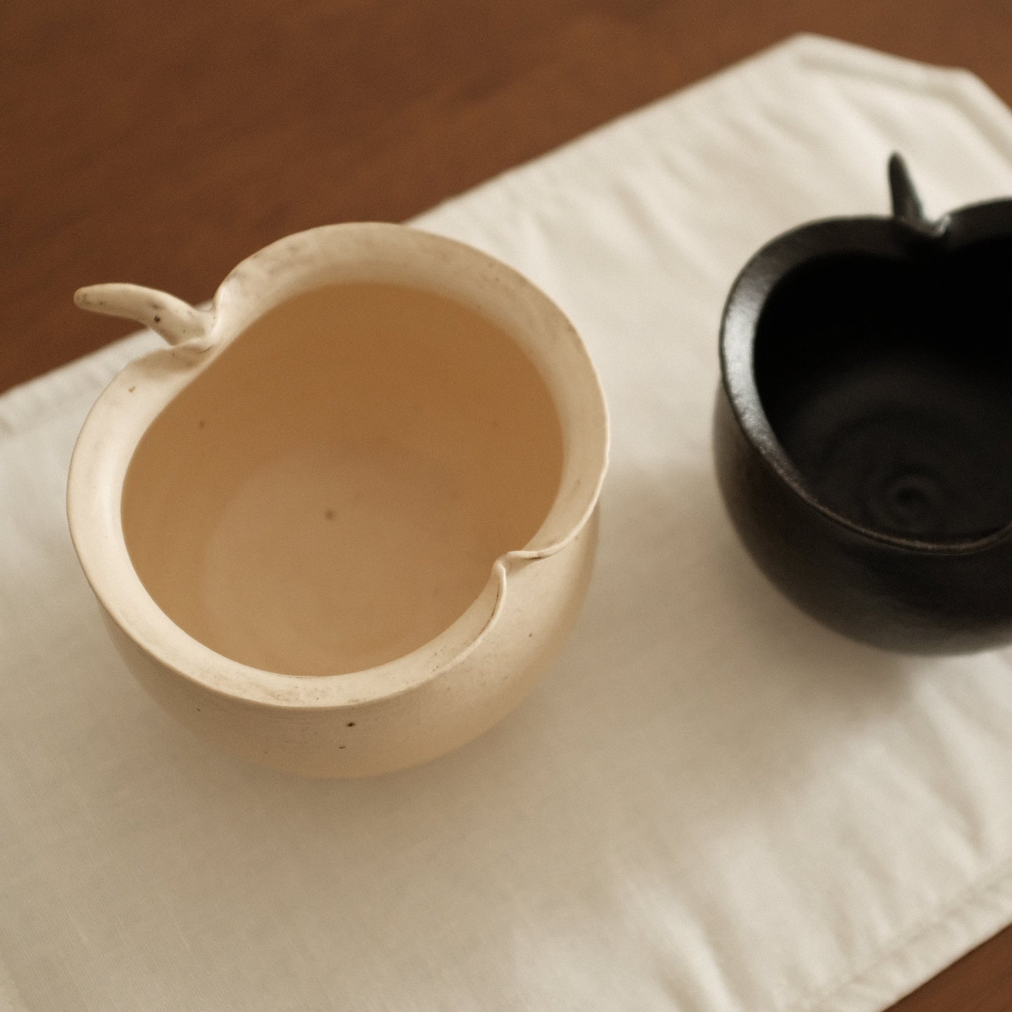 Yuli Handmade Cream Beige Apple Cup Bowl Powdered Glaze Underglaze Stoneware