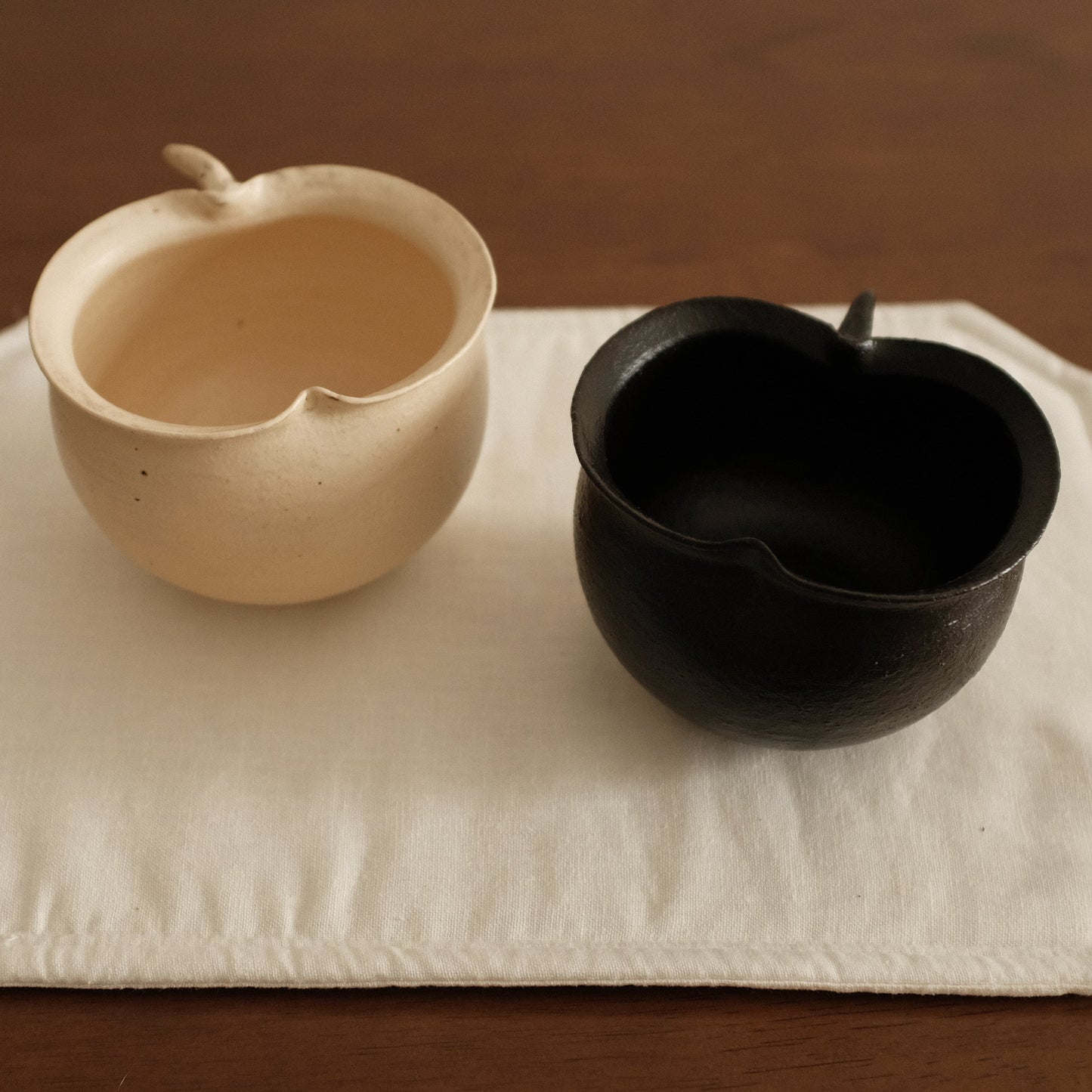 Yuli Handmade Cream Beige Apple Cup Bowl Powdered Glaze Underglaze Stoneware