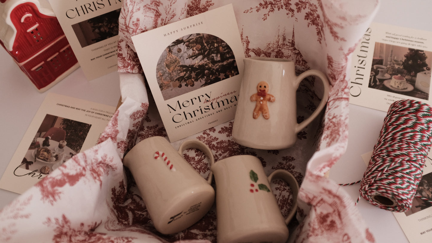 NOELLE Christmas Rustic Charm Handpainted Gingerbread Man Relief Ceramic Pitcher Jug