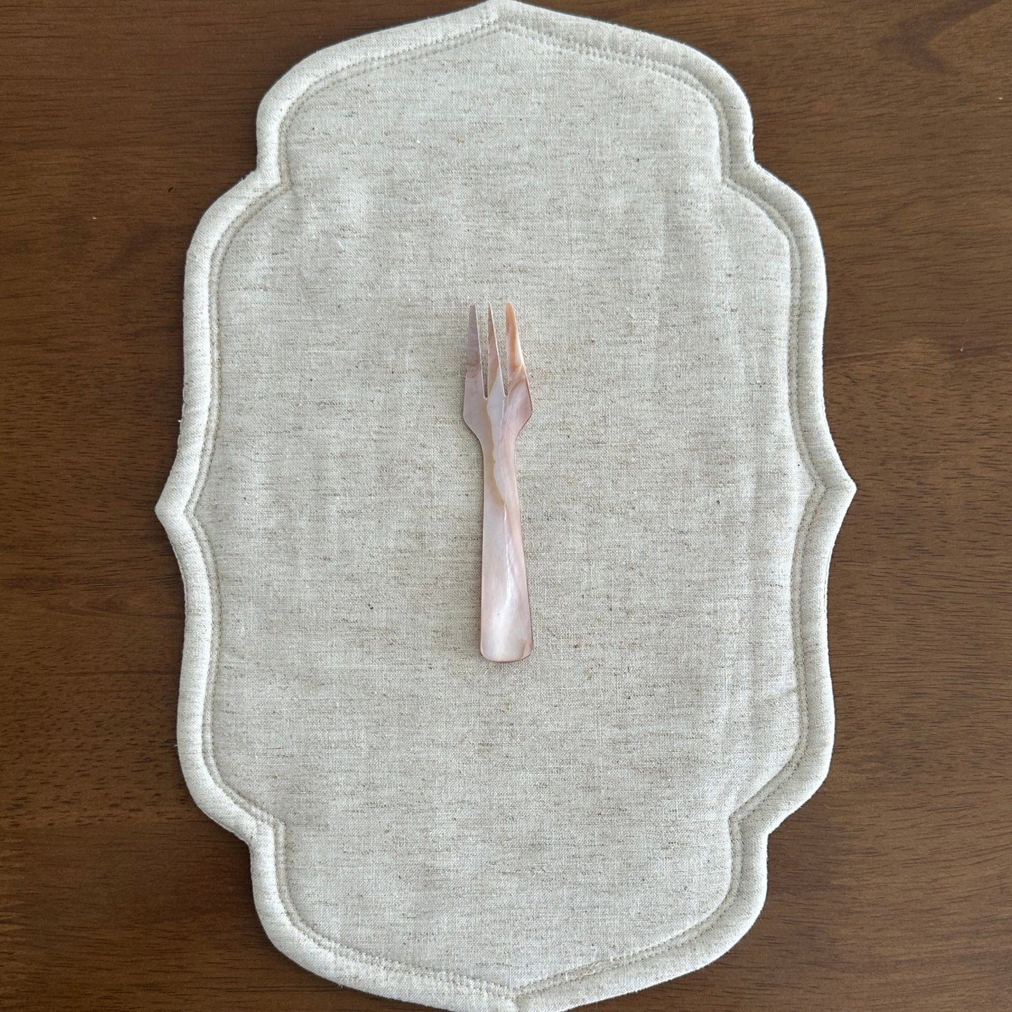 PEARLE Beige Pink Mother of Pearl Spoon Fork Knife 12cm Dessert Coffee Cake Cutlery Flatware