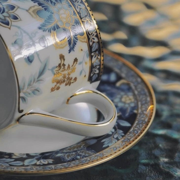 NARUMI Blue Flower Gold Rim Coffee Cup & Saucer Set