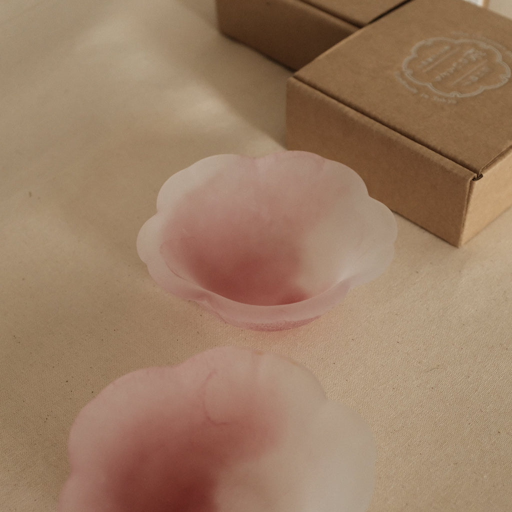 Aika Japan X Iwasawa Glass Honoka Handmade Small Edo Glass Bowl White Pink Cherry Blossom