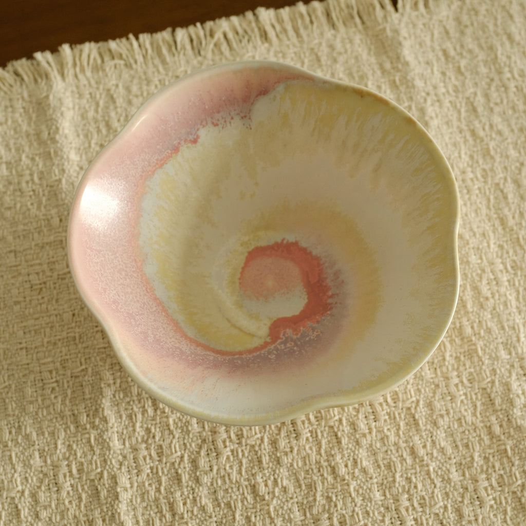 PG Handmade Rose Quartz Pink Sand Matte Glaze Floral Conical Bowl