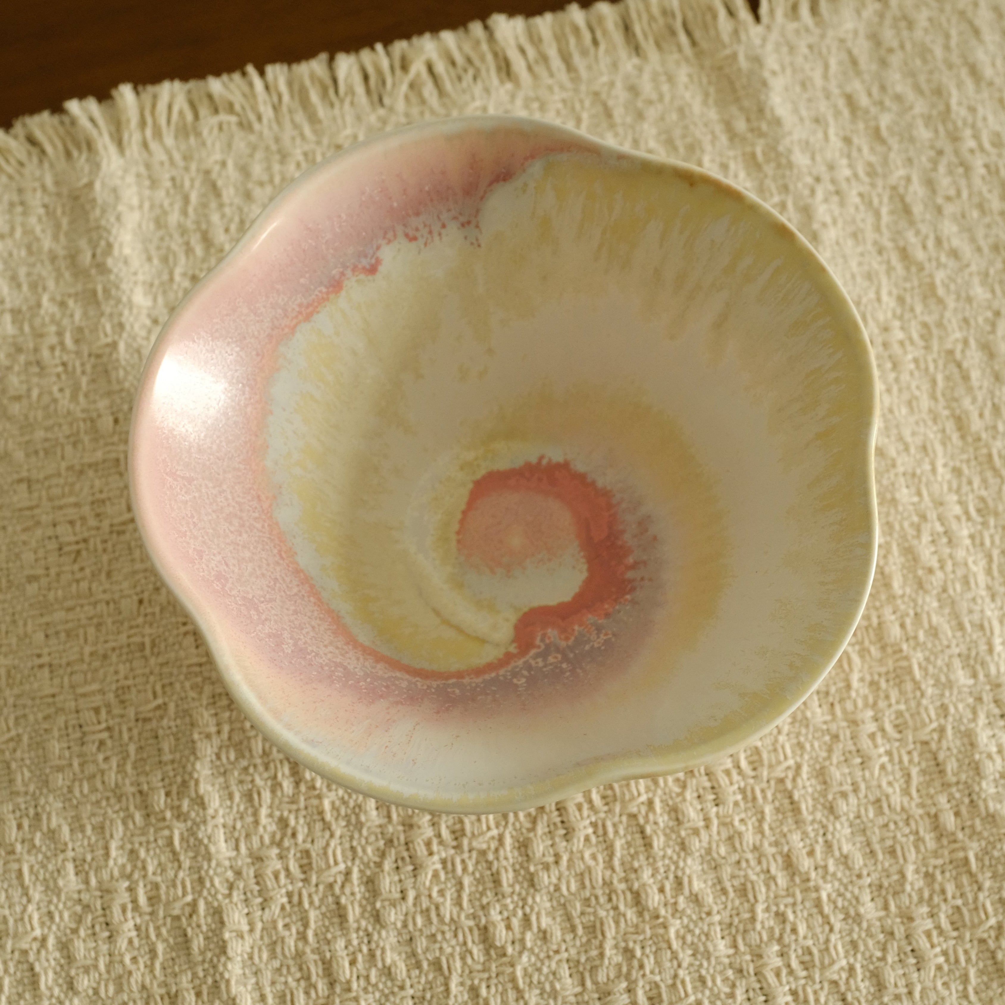 PG Handmade Rose Quartz Pink Sand Matte Glaze Floral Conical Bowl
