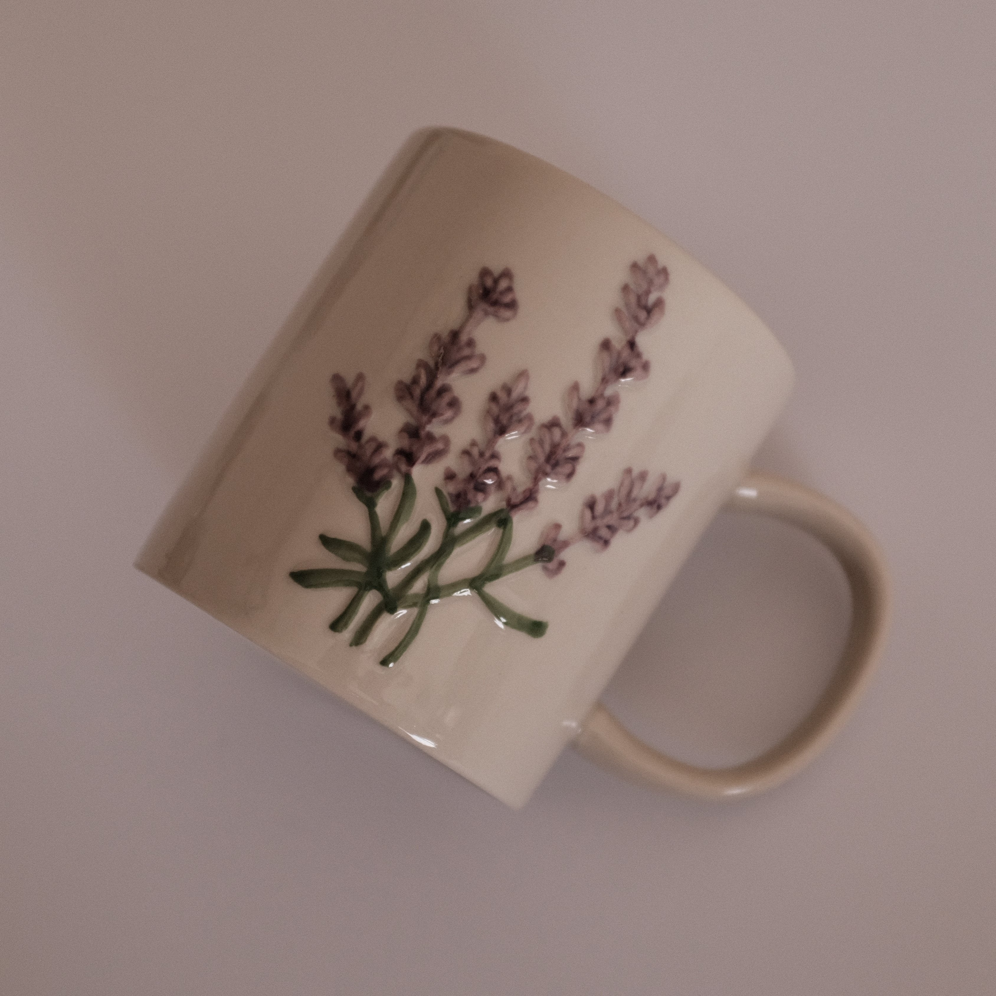SUMMERIE Rustic Charm Whimsical Floral Lavender Relief Ceramic Mug