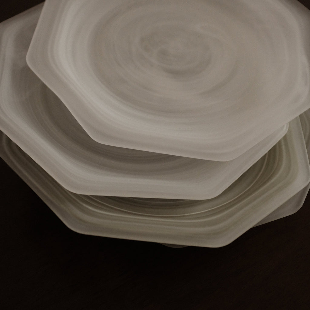 ESME Handmade Hexagon Frosted Glass Cosmic Plate White