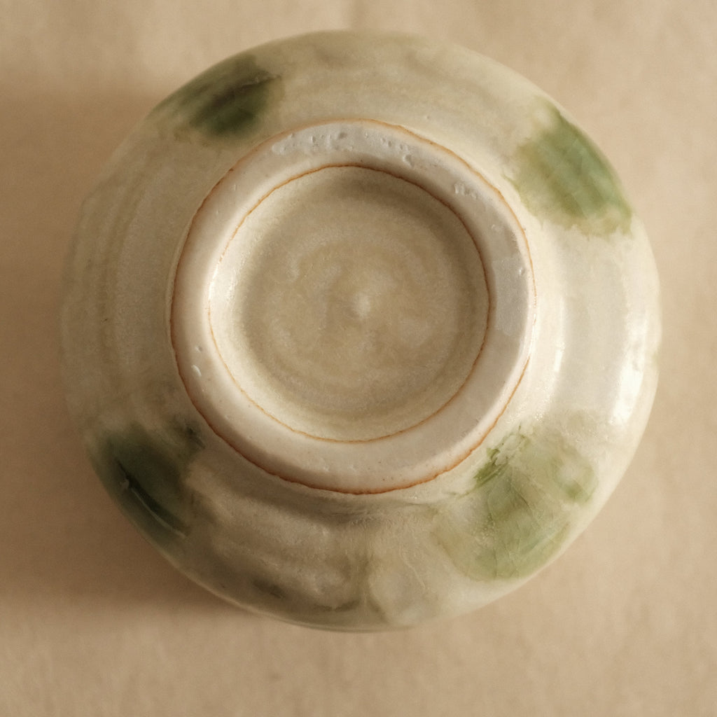 Wabi Sabi Oribe Green Mizutama Dots White Matcha Bowl
