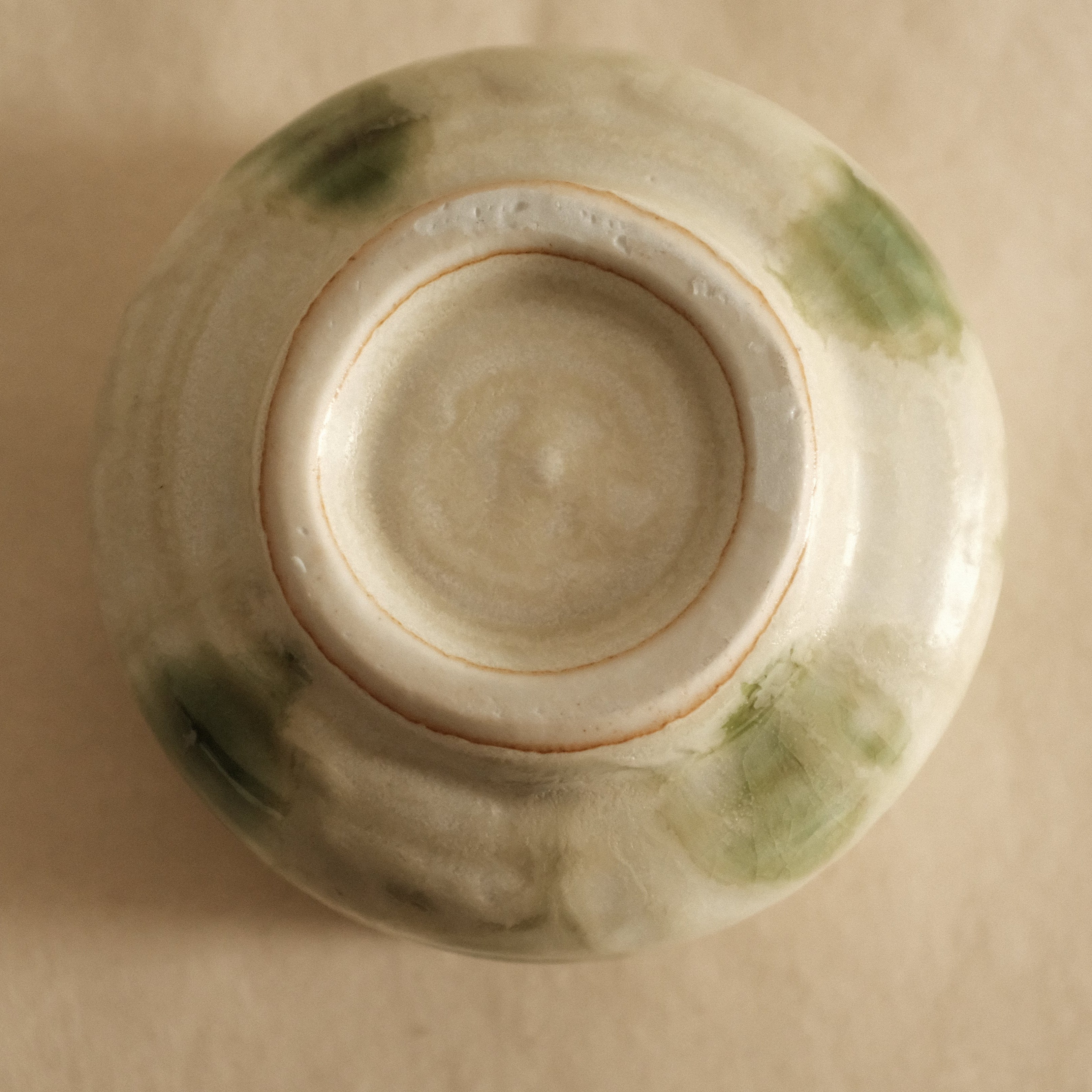 Wabi Sabi Oribe Green Mizutama Dots White Matcha Bowl