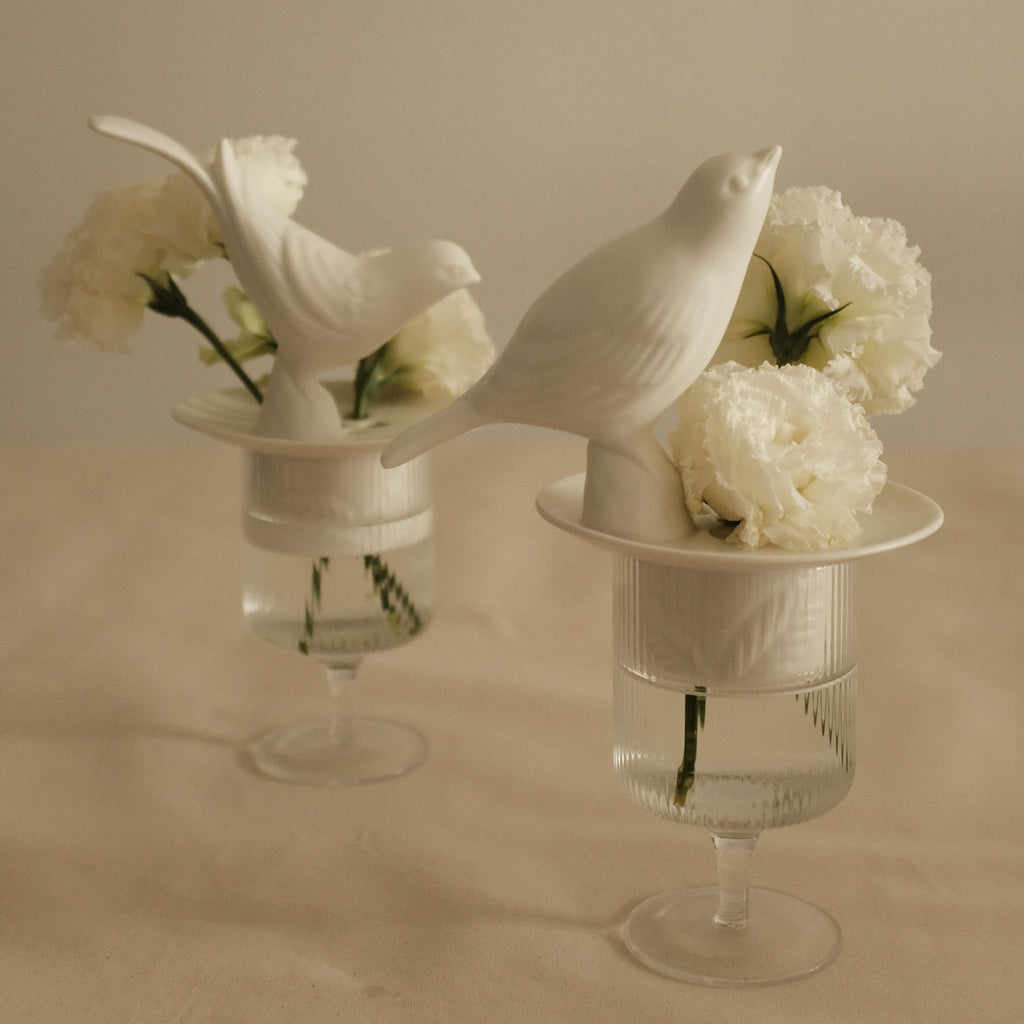 LE BLANC Bird Matte Ceramic Flower Frog Stalk Holder Vase