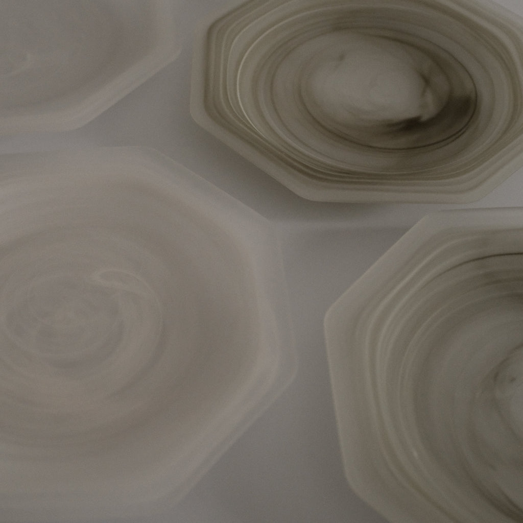 ESME Handmade Hexagon Frosted Glass Cosmic Plate White