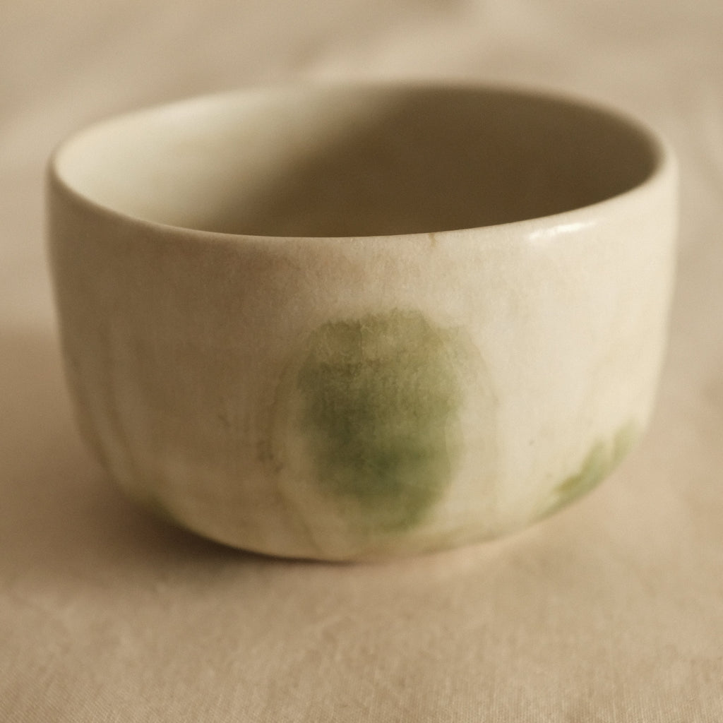 Wabi Sabi Oribe Green Mizutama Dots White Matcha Bowl