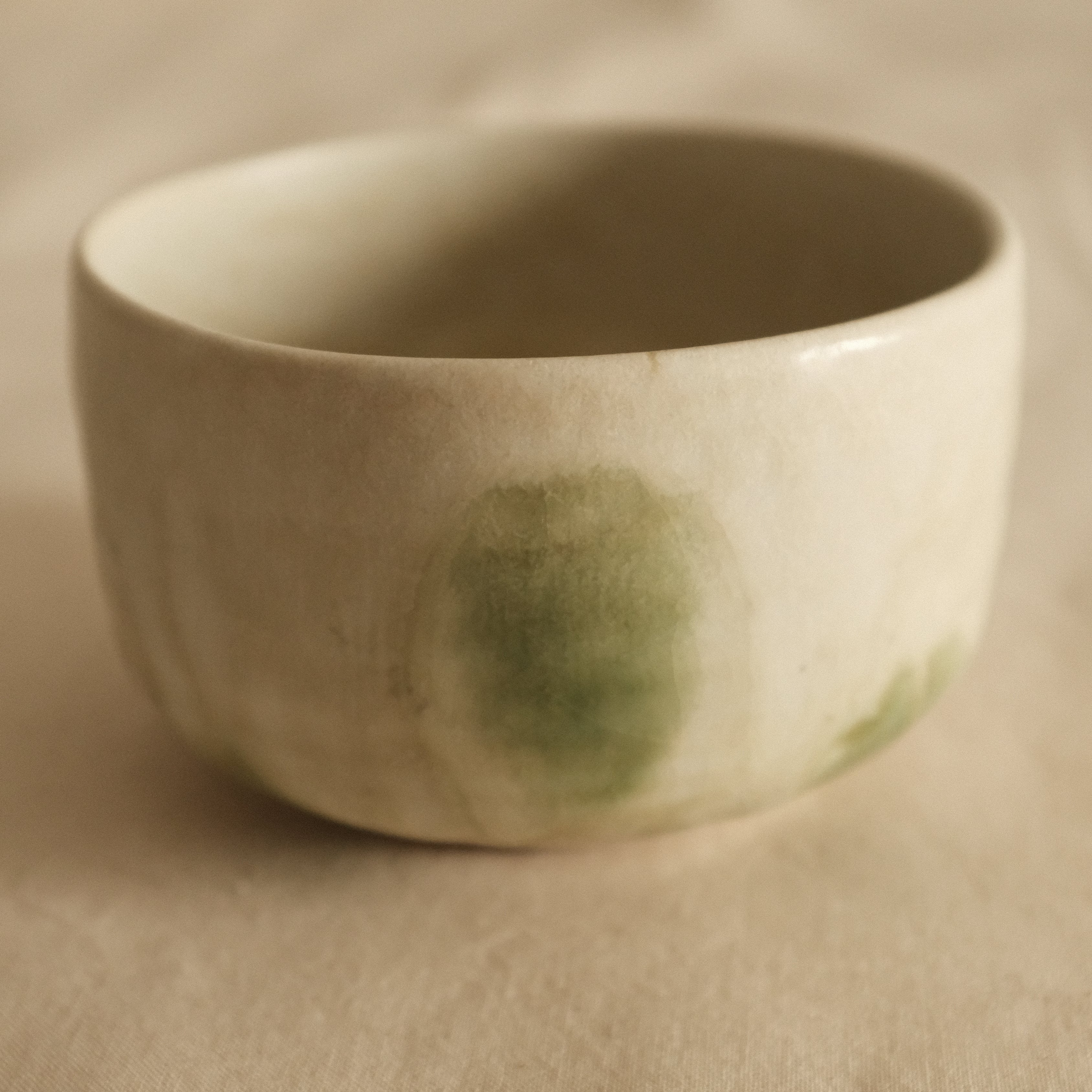 Wabi Sabi Oribe Green Mizutama Dots White Matcha Bowl