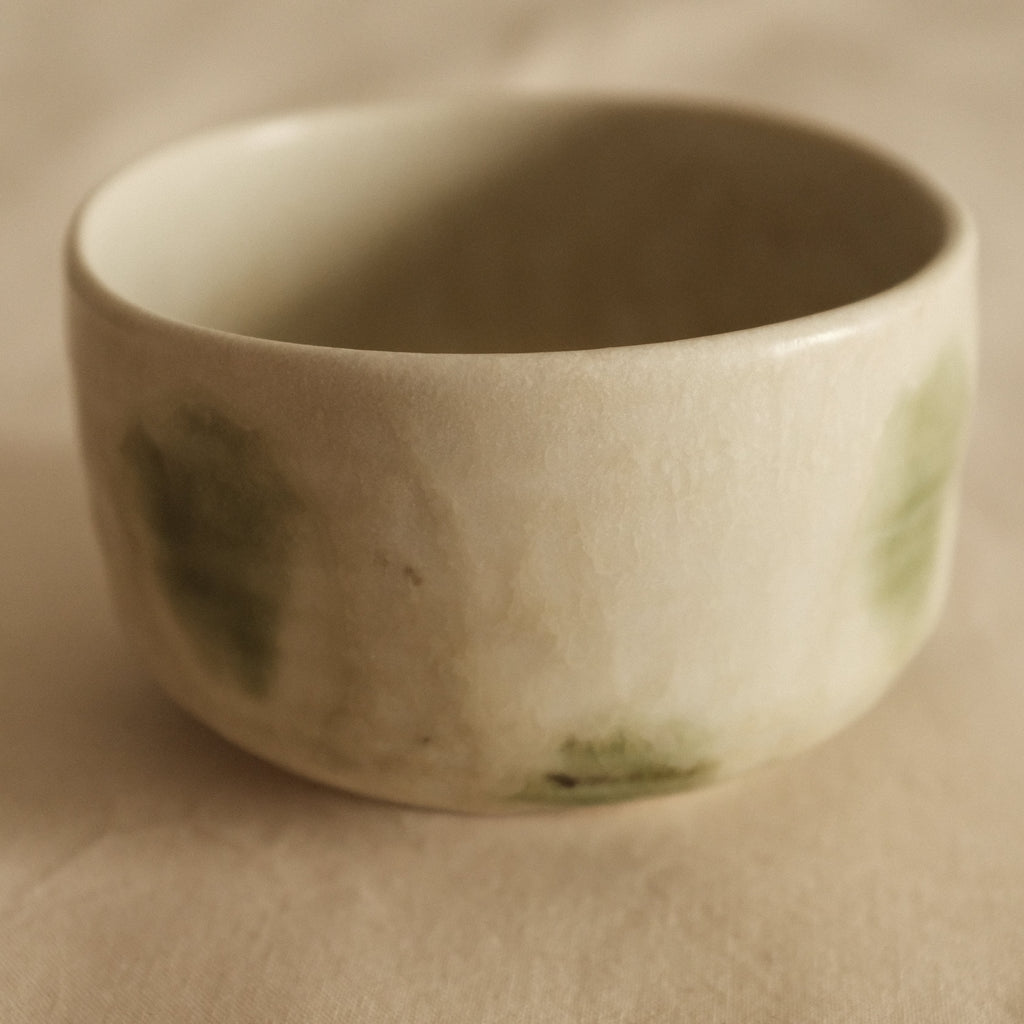Wabi Sabi Oribe Green Mizutama Dots White Matcha Bowl