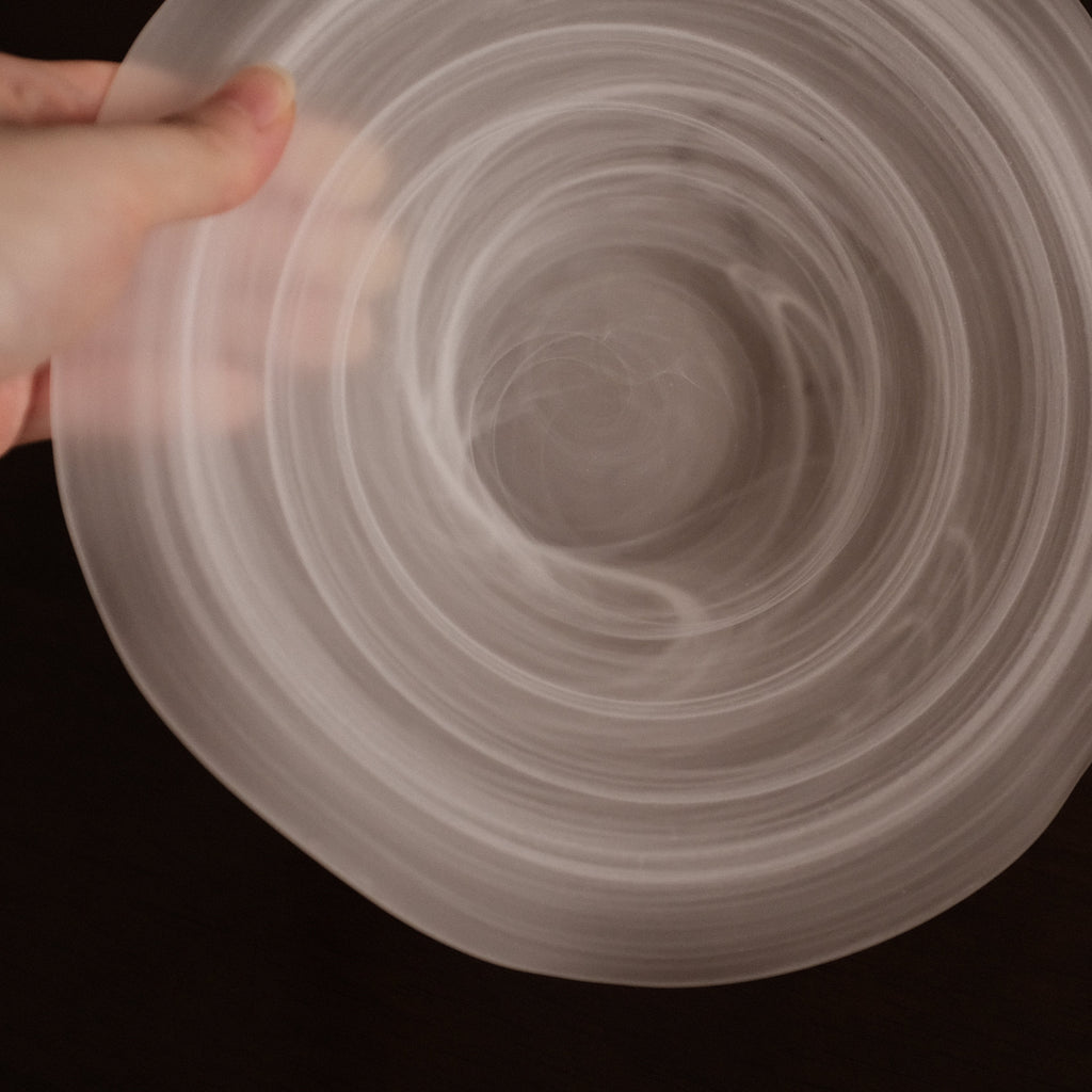 ESME Handmade Wavy Round Frosted Glass Cosmic Deep Plate White