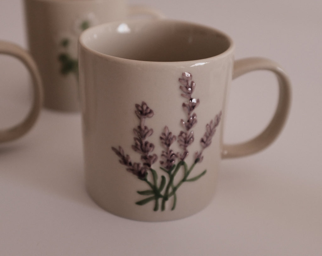 SUMMERIE Rustic Charm Whimsical Floral Lavender Relief Ceramic Mug