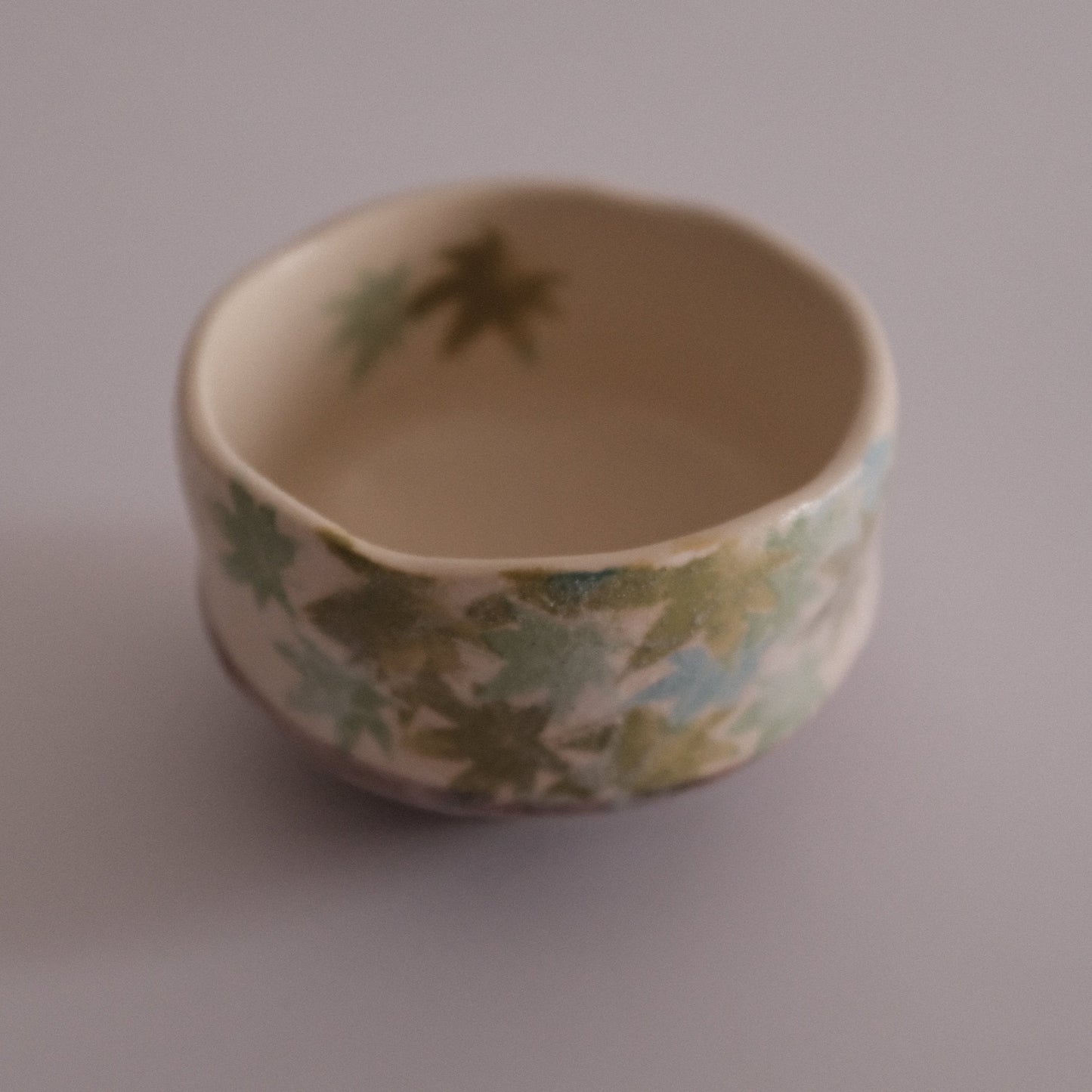 Hatsuichi Japan Green Maple Leaves Mini Chawan Matcha Bowl Tea Bowl Minoware