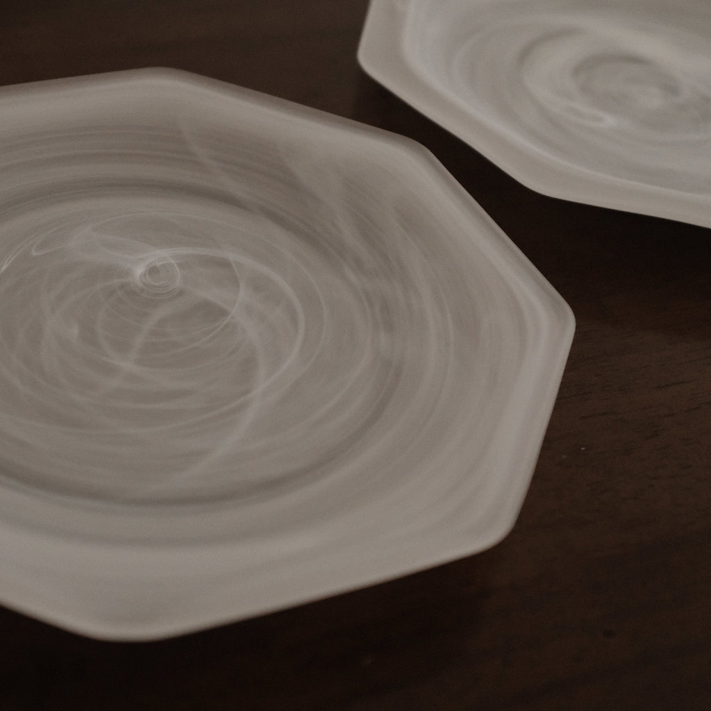 ESME Handmade Hexagon Frosted Glass Cosmic Plate White