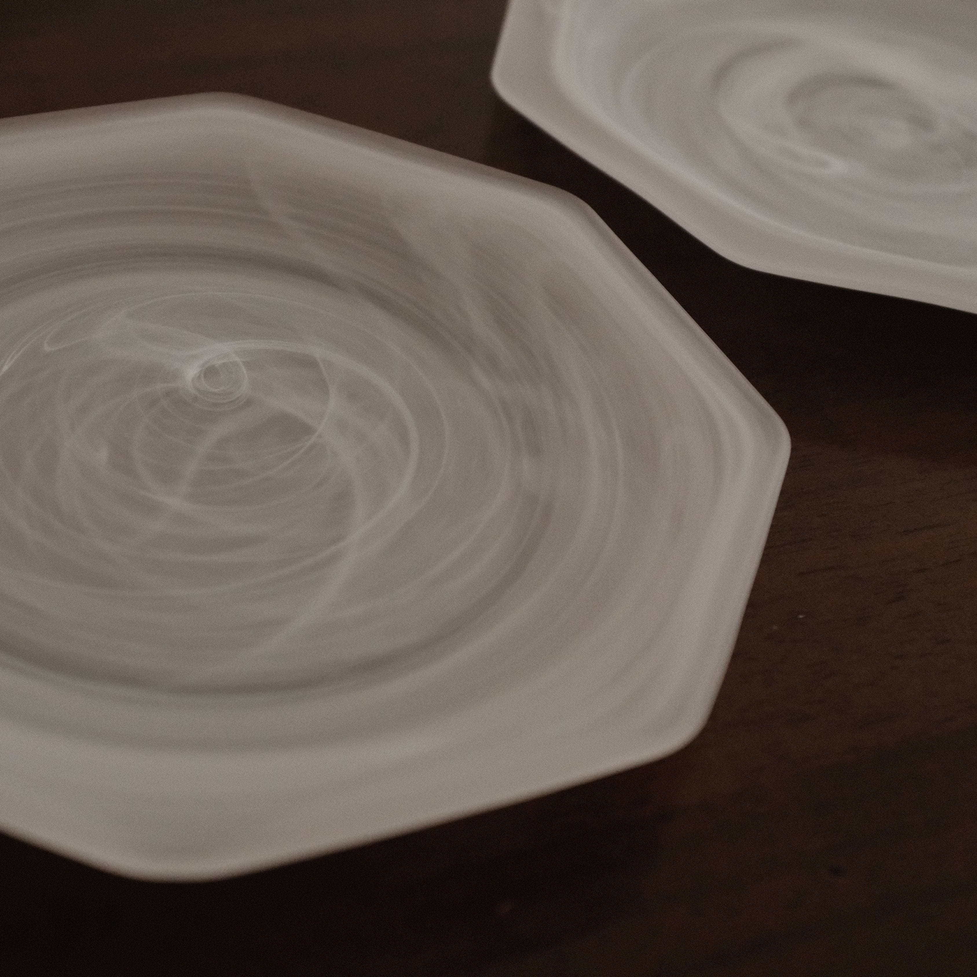 ESME Handmade Hexagon Frosted Glass Cosmic Plate White