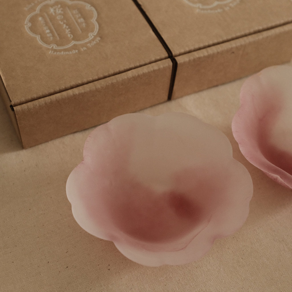 Aika Japan X Iwasawa Glass Honoka Handmade Small Edo Glass Bowl White Pink Cherry Blossom