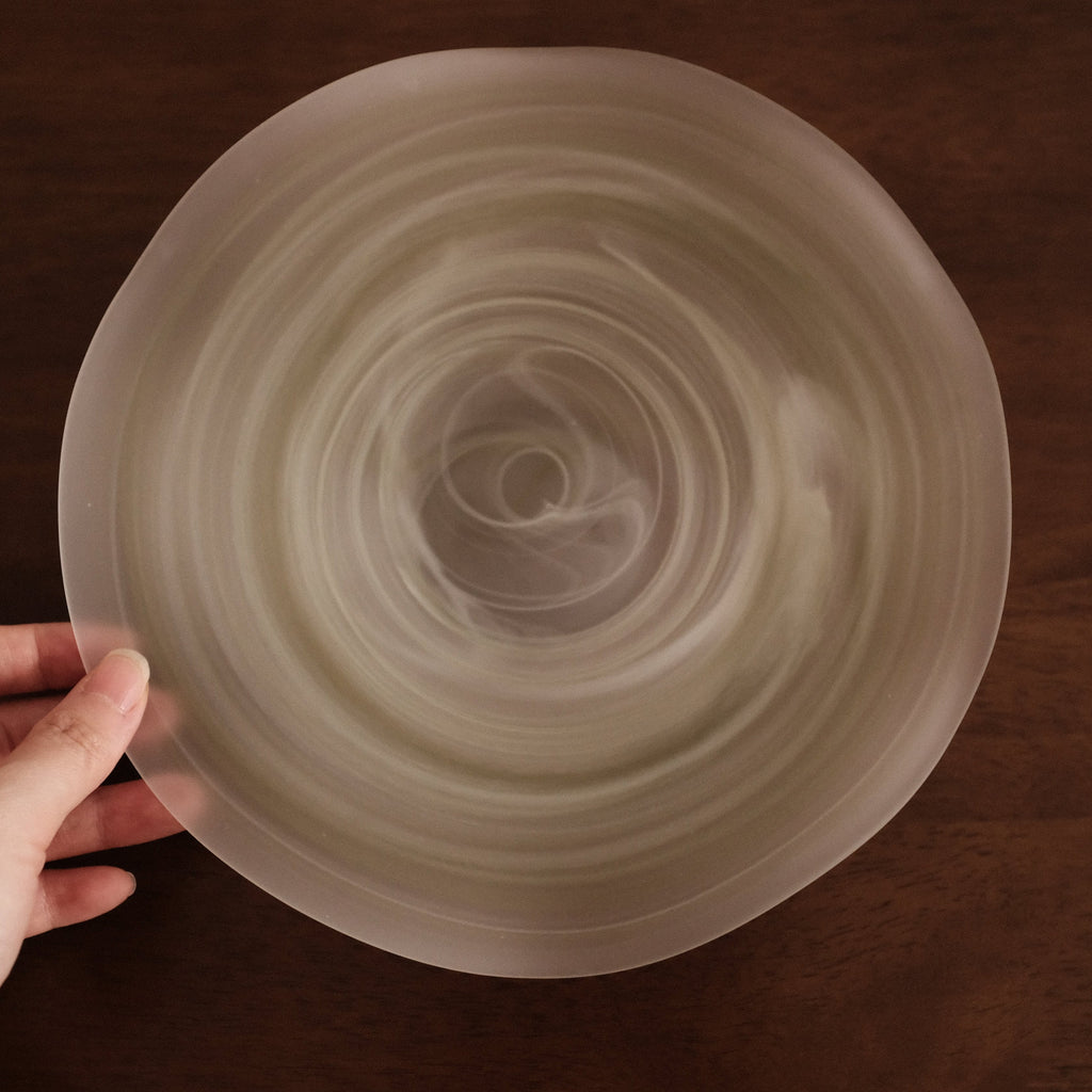 ESME Handmade Wavy Round Frosted Glass Cosmic Deep Plate Moss Green