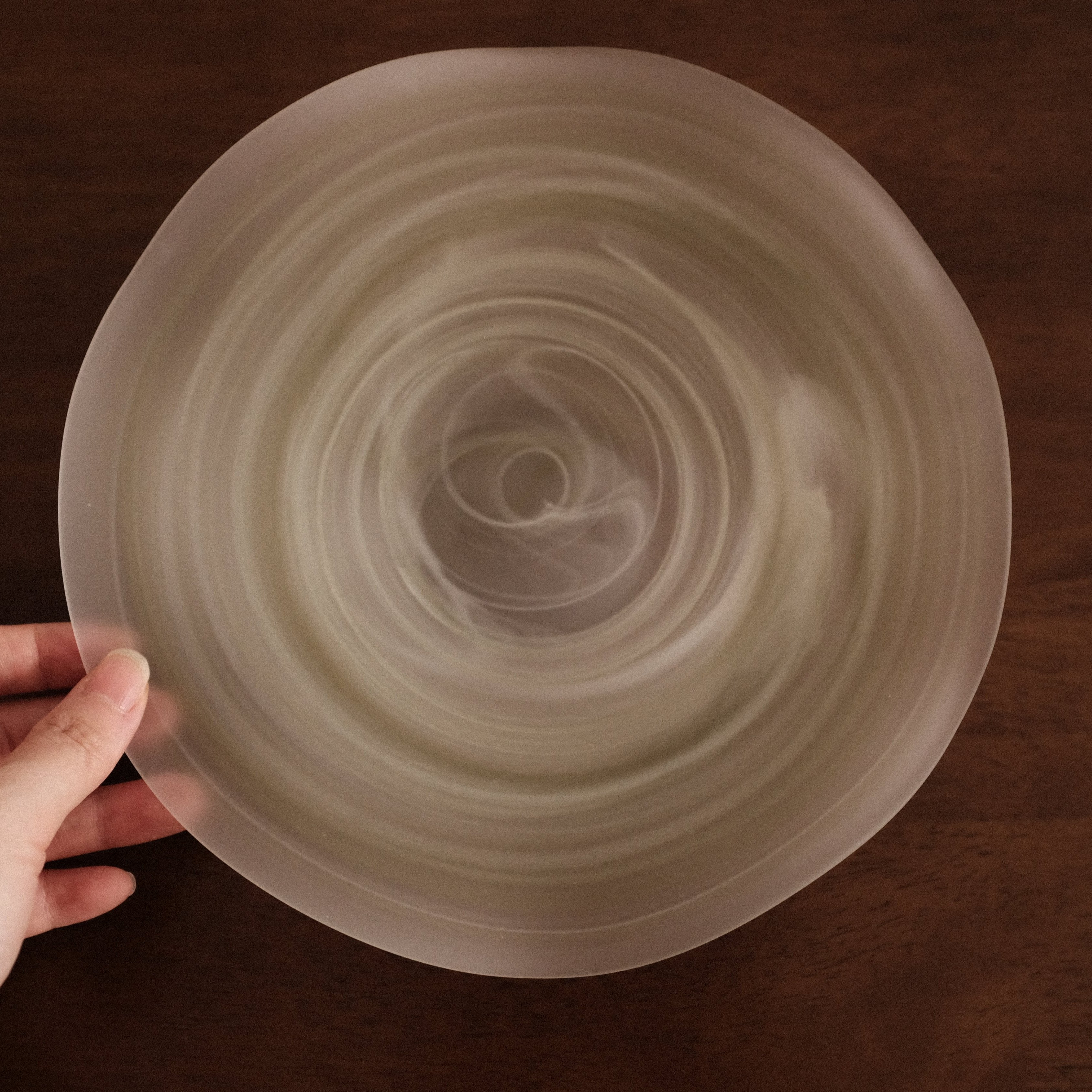 ESME Handmade Wavy Round Frosted Glass Cosmic Deep Plate Moss Green