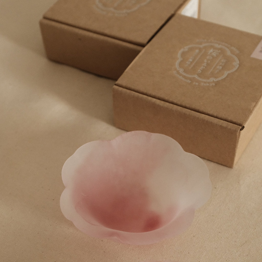 Aika Japan X Iwasawa Glass Honoka Handmade Small Edo Glass Bowl White Pink Cherry Blossom