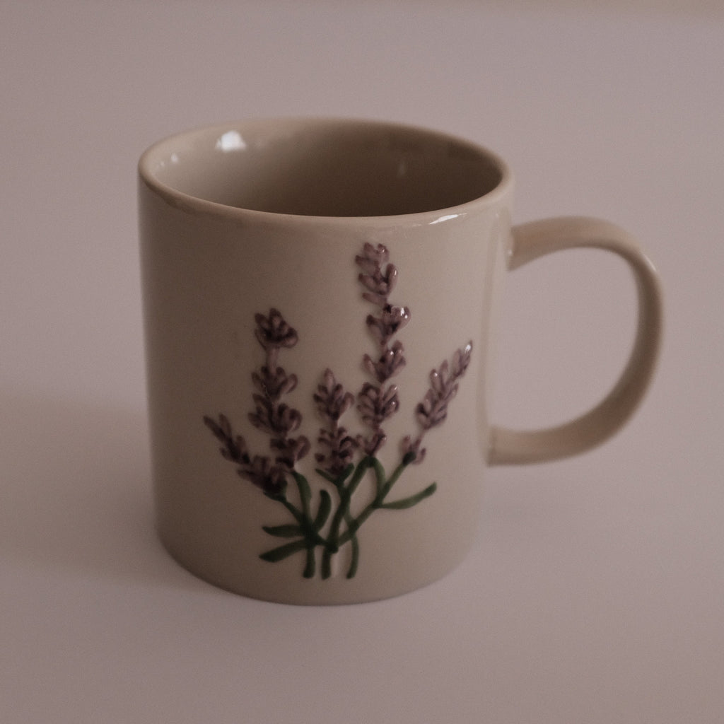 SUMMERIE Rustic Charm Whimsical Floral Lavender Relief Ceramic Mug