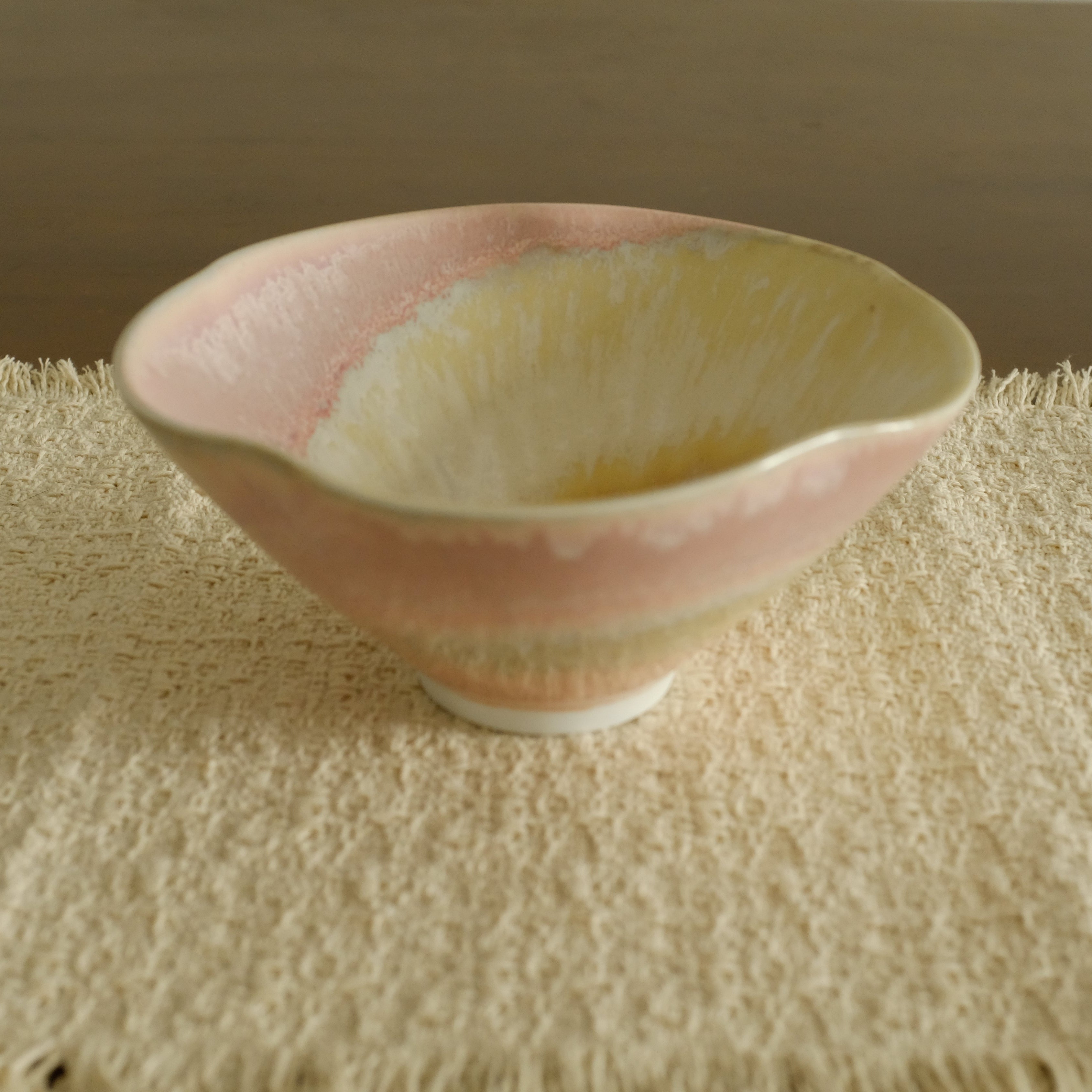 PG Handmade Rose Quartz Pink Sand Matte Glaze Floral Conical Bowl